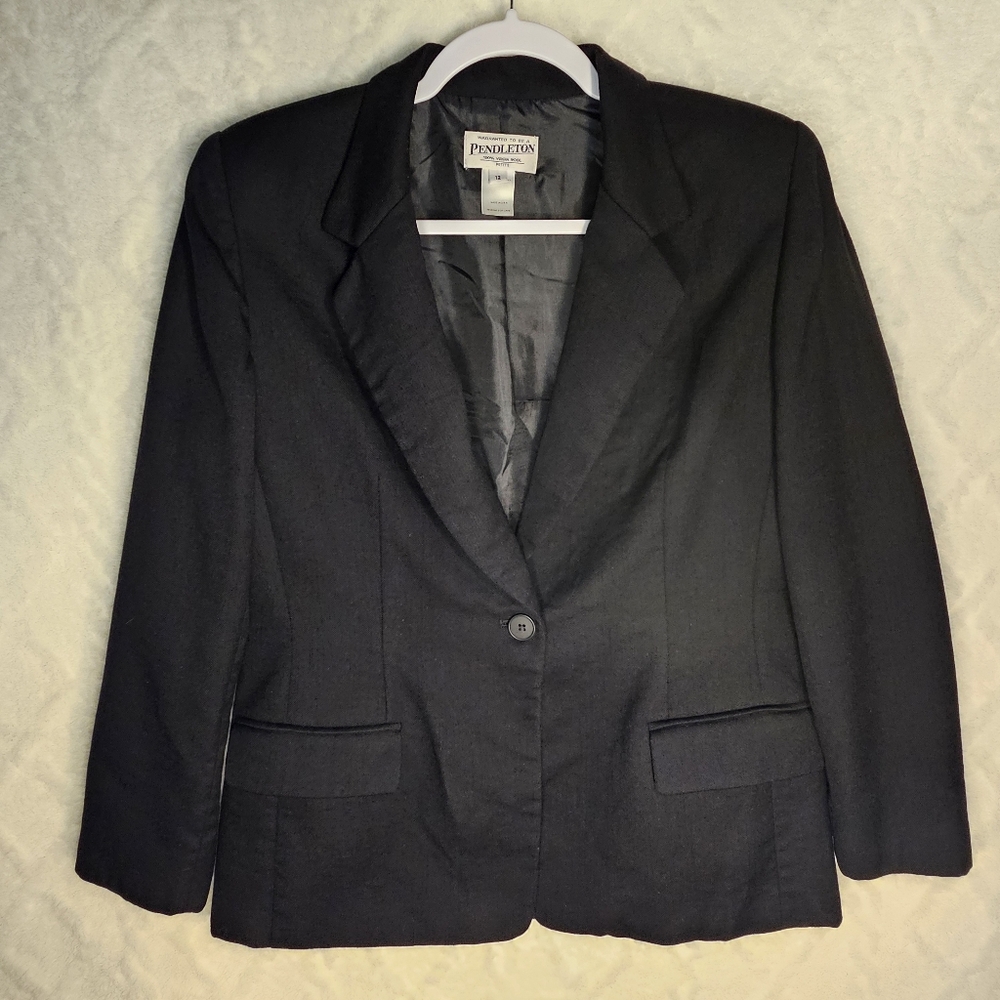Pendleton * Blazer * Jacket * 100% Virgin Wool * Womens Size 12P * Black